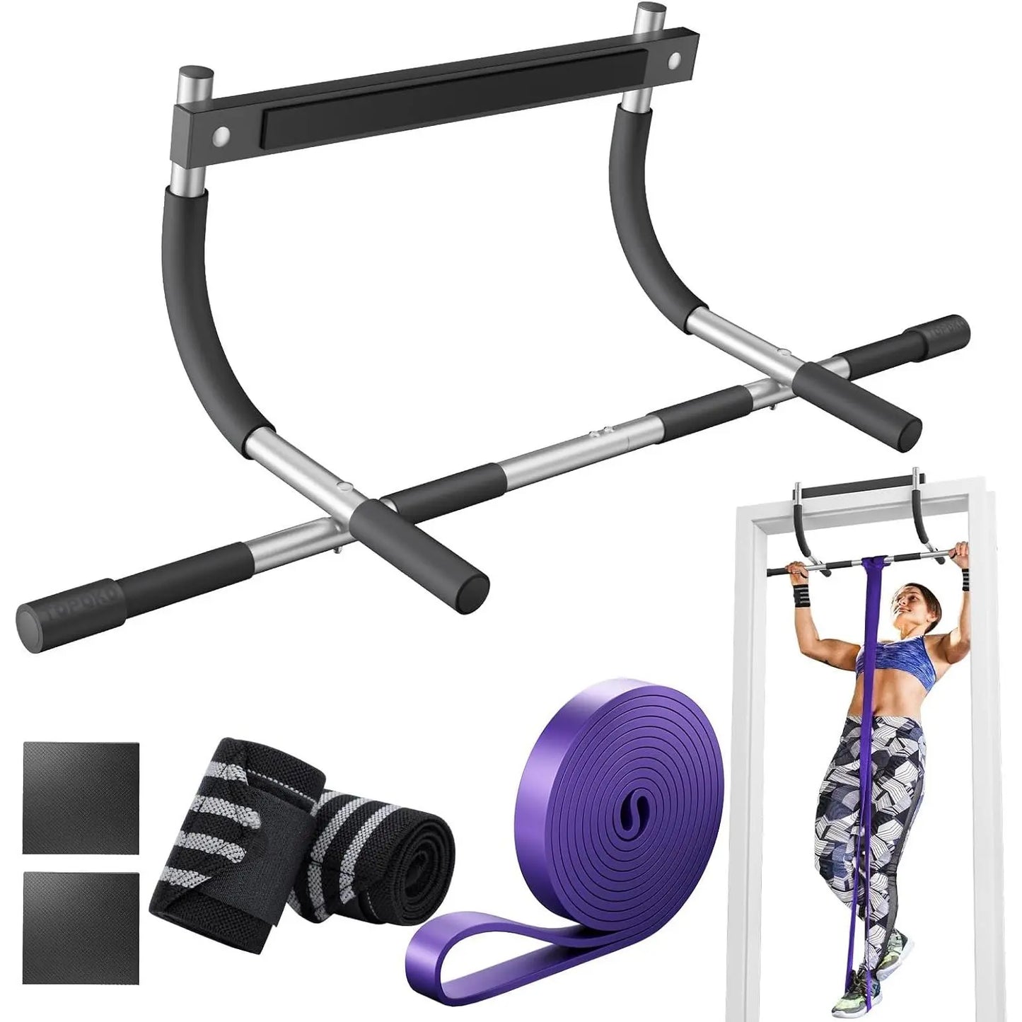 Upgrade Pull up Bar for Doorway - Max Capacity 440 Lbs, Portable Upper Workout Bar for Strength