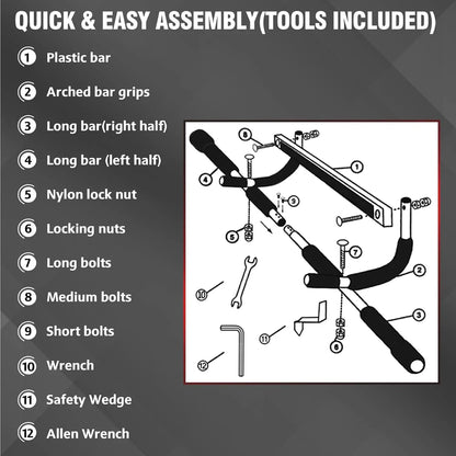 Upgrade Pull up Bar for Doorway - Max Capacity 440 Lbs, Portable Upper Workout Bar for Strength