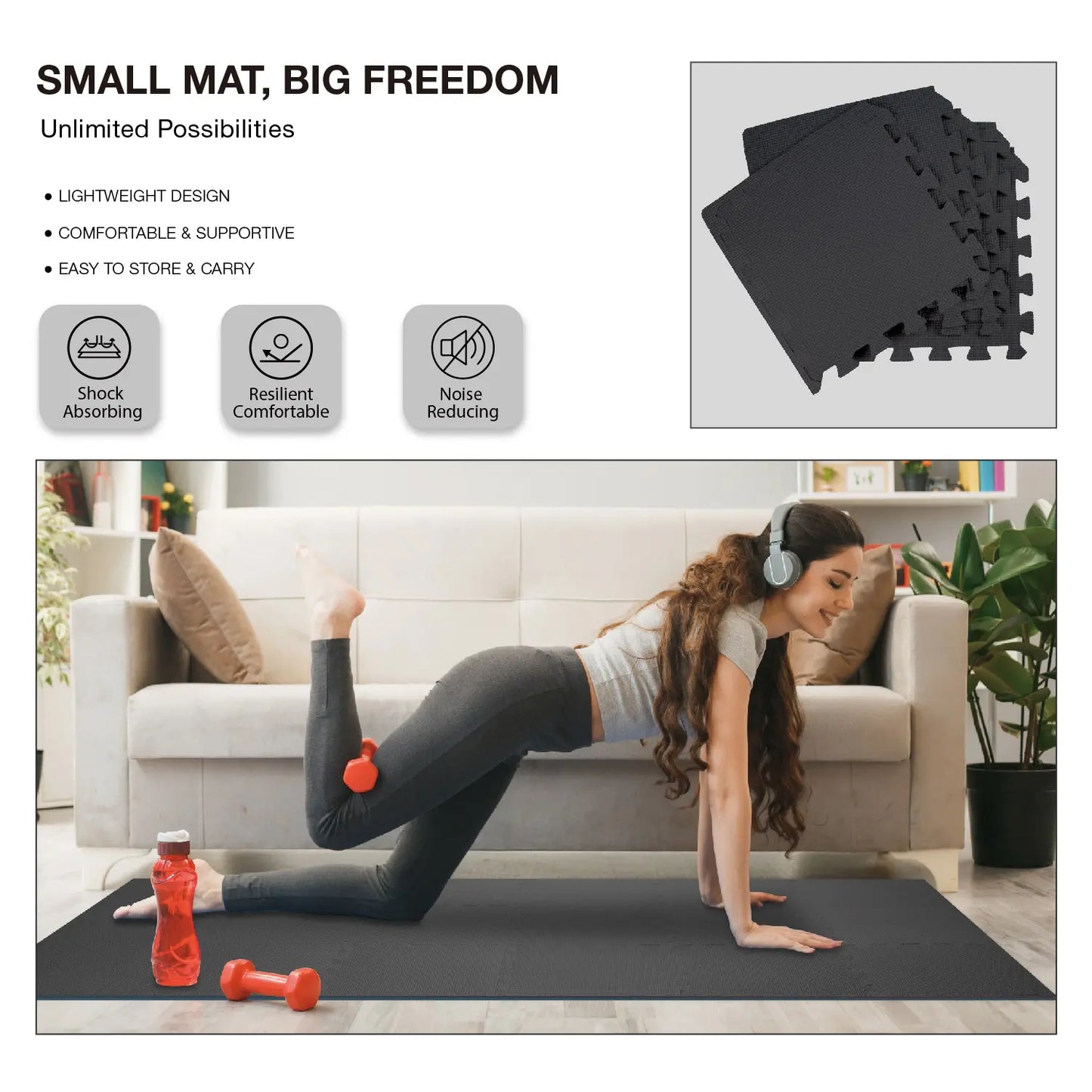 AIRHOP 18Pcs EVA Gym Mats Set - 0.4" Interlocking Foam Floor Tiles (18 Sq.Ft) High-Density Protective Puzzle Mat for Home Gym, Garage, Treadmill, Bike, Playroom - Ideal Mother'S Day Gift｜Summervibes Petlovers