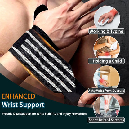Wrist Wraps for Weightlifting Gym Bodybuilding Workout, 13" Red and Black with 4 Stripes, Adjustable Long Velcro, Wrist Band for Men and Women
