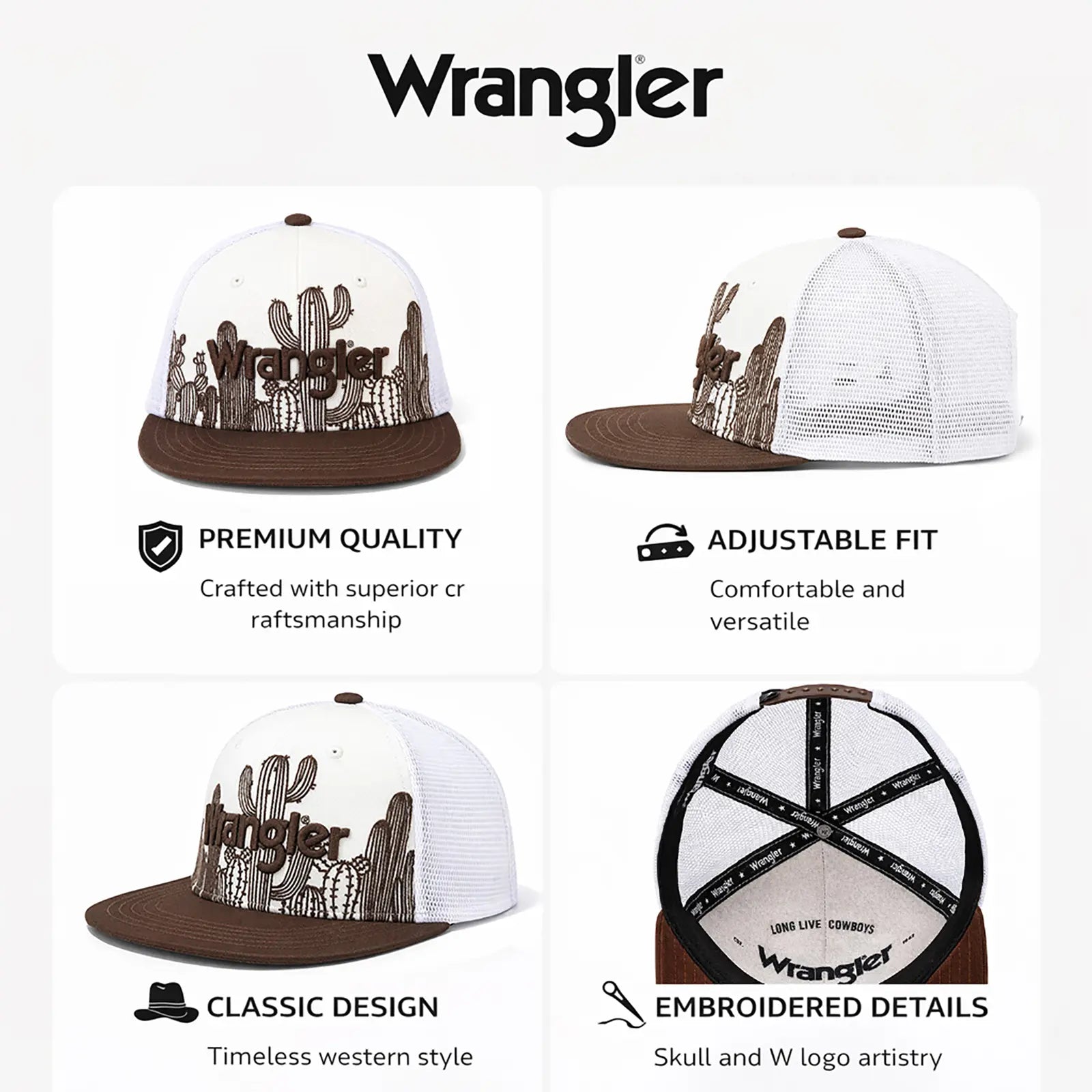 Wrangler Trucker Hat Flat Brim Hats 2-Pack – Embroidered Canvas Snapback Caps for Men & Women, Adjustable, One Size Fits All