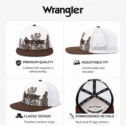 Wrangler Trucker Hat Flat Brim Hats 2-Pack – Embroidered Canvas Snapback Caps for Men & Women, Adjustable, One Size Fits All