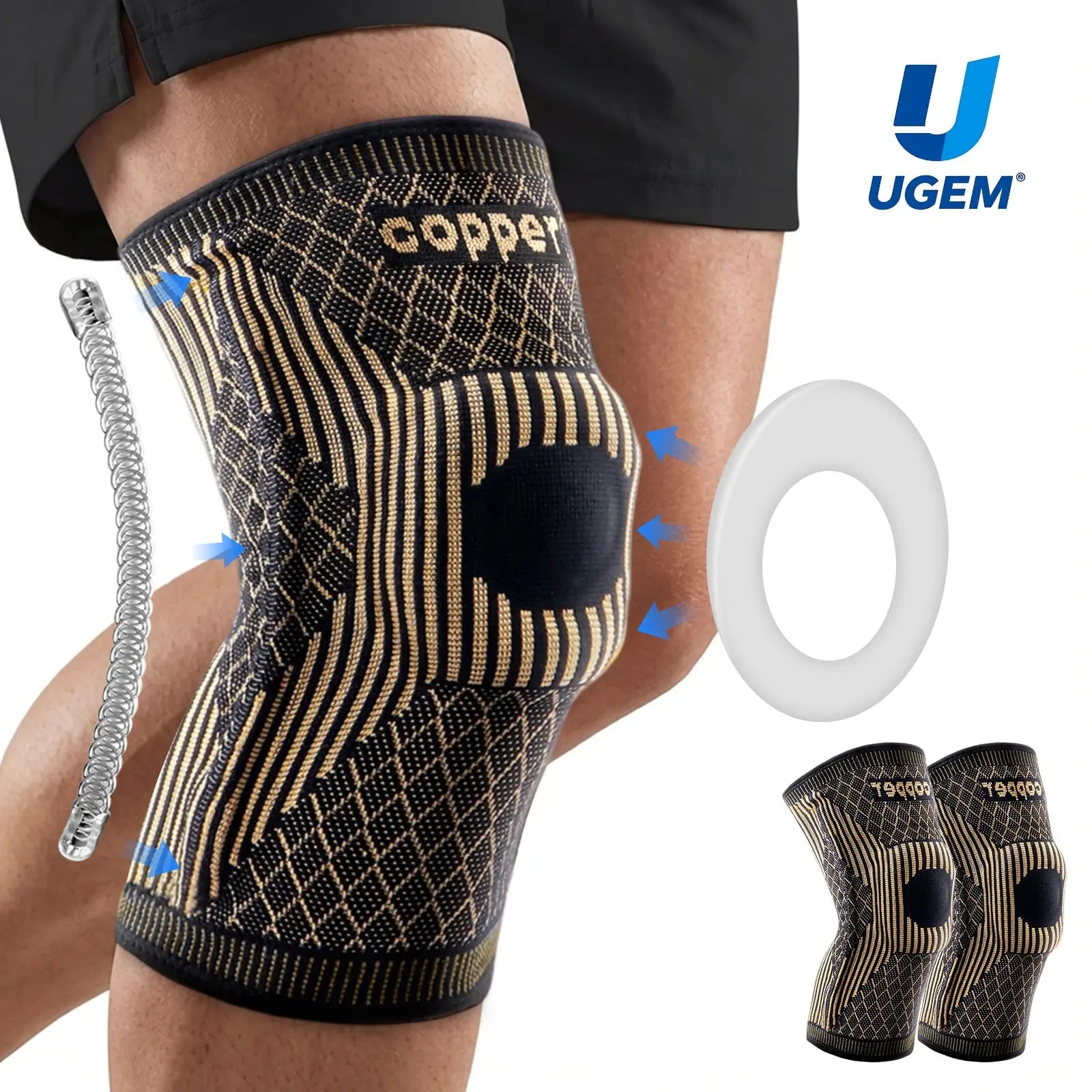 2026 NEW Copper Knee Braces for Knee Pain (2 Pack), UGEM Compression Knee Sleeves with Patella Gel Pad & Side Stabilizers, Workout Sports Knee Support for Men & Women, Meniscus Tear, ACL & Arthritis Relief
