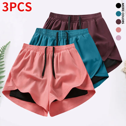 3-Piece Women’S Casual Athletic Shorts Set Featuring Built-In Lining, Drawstring, and Elastic Waistband — Suitable for Running, Fitness, and Outdoor Activities; Running Gear | Casual Sportswear, Women’S Shorts, Summer Bottoms
