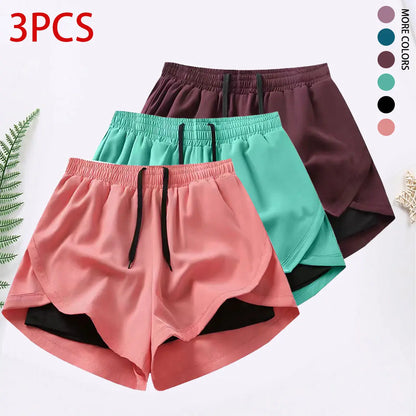 3-Piece Women’S Casual Athletic Shorts Set Featuring Built-In Lining, Drawstring, and Elastic Waistband — Suitable for Running, Fitness, and Outdoor Activities; Running Gear | Casual Sportswear, Women’S Shorts, Summer Bottoms