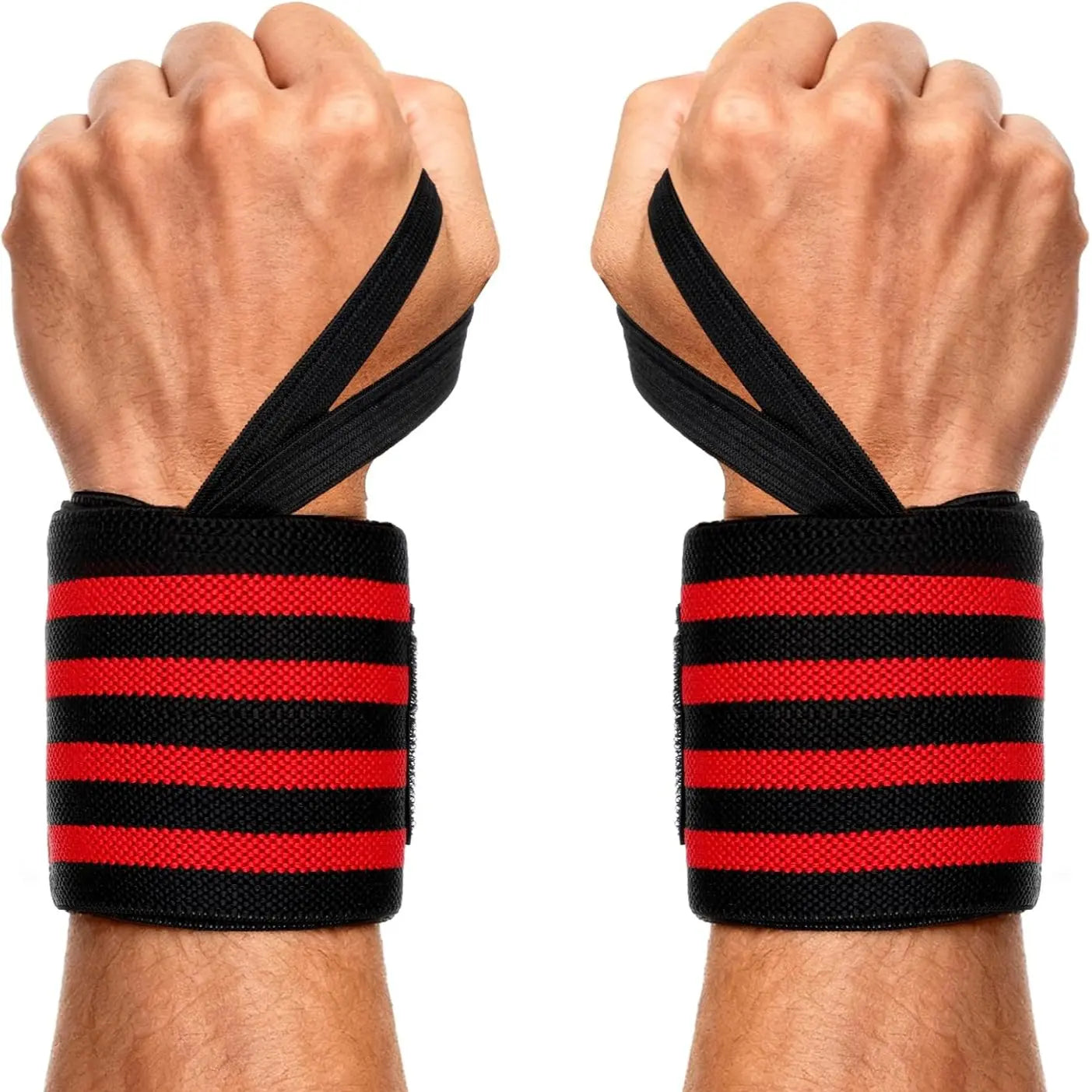 Wrist Wraps for Weightlifting Gym Bodybuilding Workout, 13" Red and Black with 4 Stripes, Adjustable Long Velcro, Wrist Band for Men and Women