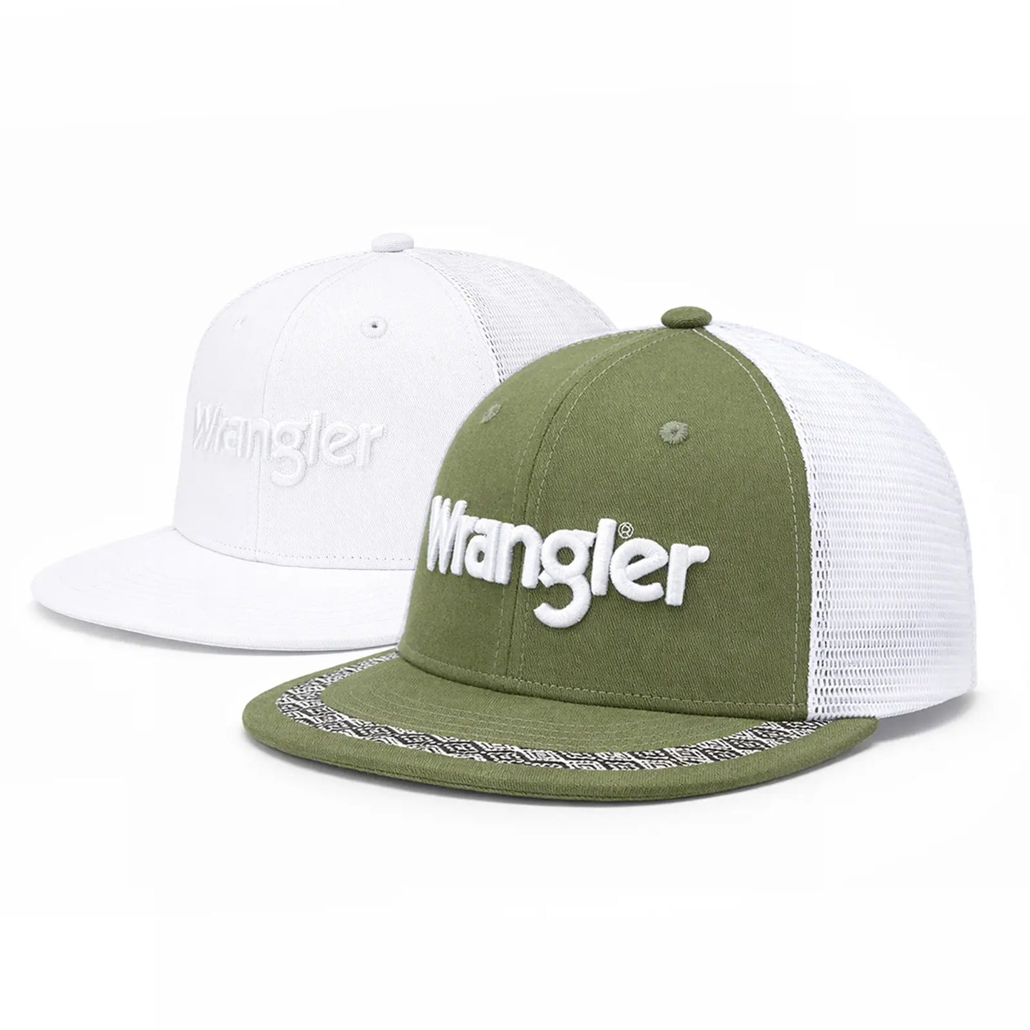 Wrangler Trucker Hat Flat Brim Hats 2-Pack – Embroidered Canvas Snapback Caps for Men & Women, Adjustable, One Size Fits All