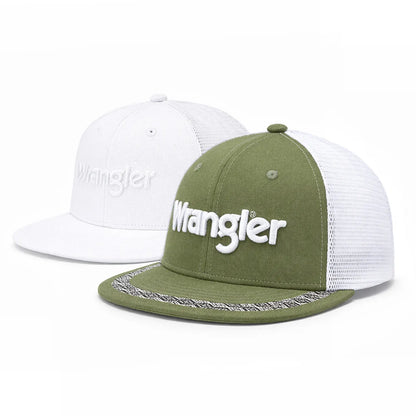 Wrangler Trucker Hat Flat Brim Hats 2-Pack – Embroidered Canvas Snapback Caps for Men & Women, Adjustable, One Size Fits All