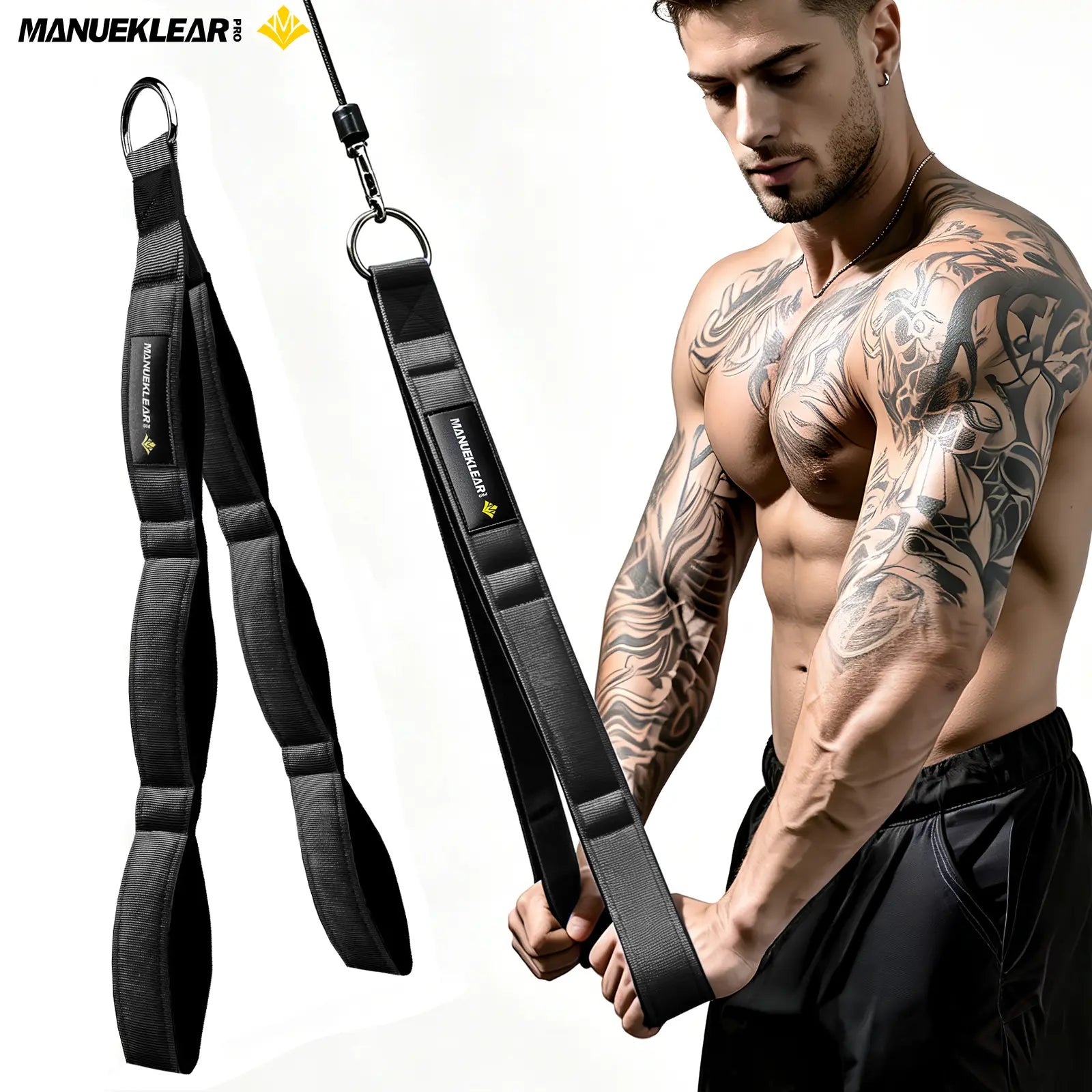 MANUEKLEAR Tricep Rope Cable Attachment Handles, Greater Range of Motion, Tricep Pull down Rope for Push Downs, Crunches, Facepulls for Professional Gym