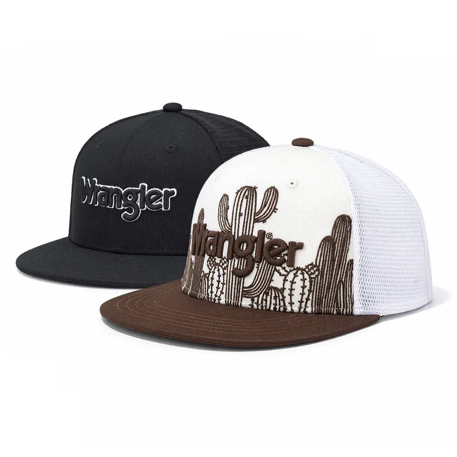 Wrangler Trucker Hat Flat Brim Hats 2-Pack – Embroidered Canvas Snapback Caps for Men & Women, Adjustable, One Size Fits All