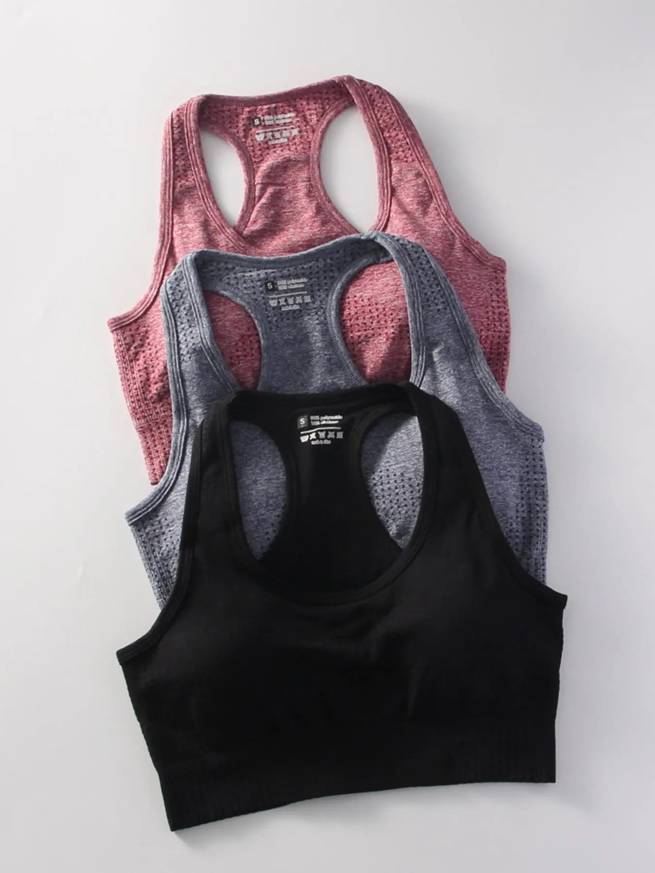 Women'S 3Pcs Solid Wireless Racerback Athletic Sports Bra, Breathable Comfortable Sports Lingerie Top for Yoga Gym Workout, Women'S Sports Clothing for All Seasons, Blue, Solid Brami Tank