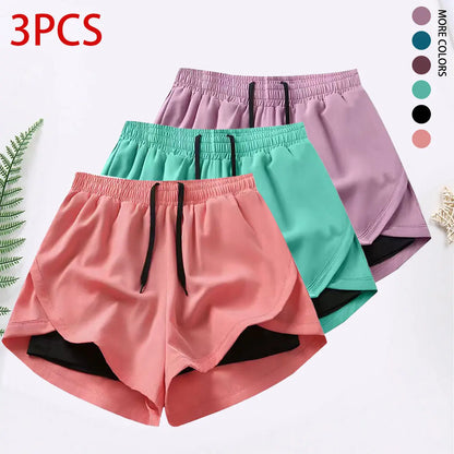 3-Piece Women’S Casual Athletic Shorts Set Featuring Built-In Lining, Drawstring, and Elastic Waistband — Suitable for Running, Fitness, and Outdoor Activities; Running Gear | Casual Sportswear, Women’S Shorts, Summer Bottoms