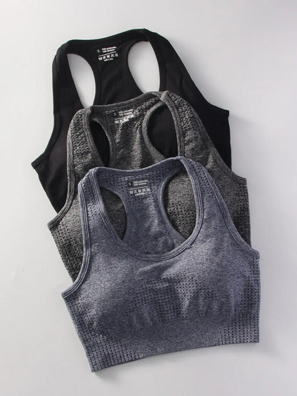 Women'S 3Pcs Solid Wireless Racerback Athletic Sports Bra, Breathable Comfortable Sports Lingerie Top for Yoga Gym Workout, Women'S Sports Clothing for All Seasons, Blue, Solid Brami Tank