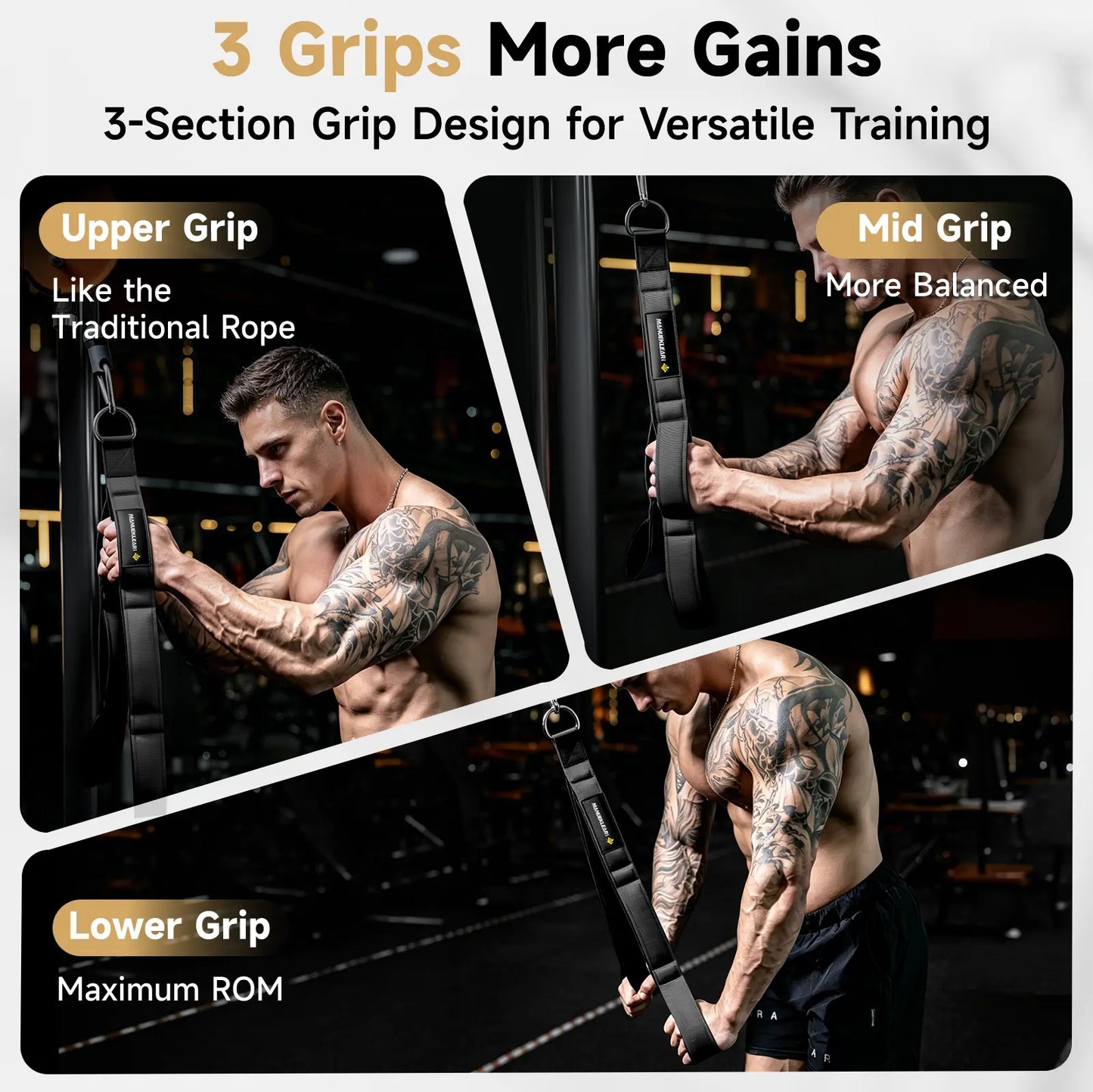 MANUEKLEAR Tricep Rope Cable Attachment Handles, Greater Range of Motion, Tricep Pull down Rope for Push Downs, Crunches, Facepulls for Professional Gym
