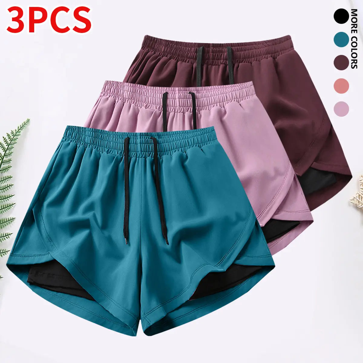 3-Piece Women’S Casual Athletic Shorts Set Featuring Built-In Lining, Drawstring, and Elastic Waistband — Suitable for Running, Fitness, and Outdoor Activities; Running Gear | Casual Sportswear, Women’S Shorts, Summer Bottoms