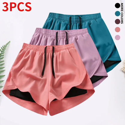 3-Piece Women’S Casual Athletic Shorts Set Featuring Built-In Lining, Drawstring, and Elastic Waistband — Suitable for Running, Fitness, and Outdoor Activities; Running Gear | Casual Sportswear, Women’S Shorts, Summer Bottoms