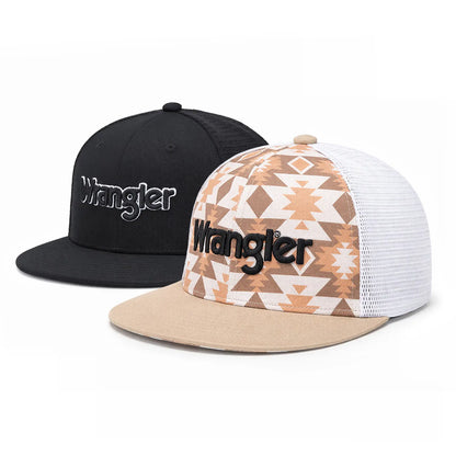 Wrangler Trucker Hat Flat Brim Hats 2-Pack – Embroidered Canvas Snapback Caps for Men & Women, Adjustable, One Size Fits All