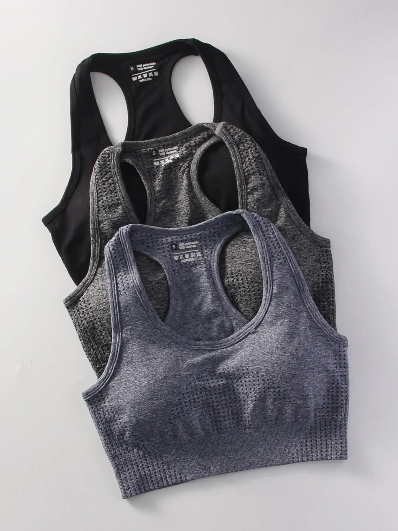Women'S 3Pcs Solid Wireless Racerback Athletic Sports Bra, Breathable Comfortable Sports Lingerie Top for Yoga Gym Workout, Women'S Sports Clothing for All Seasons, Blue, Solid Brami Tank