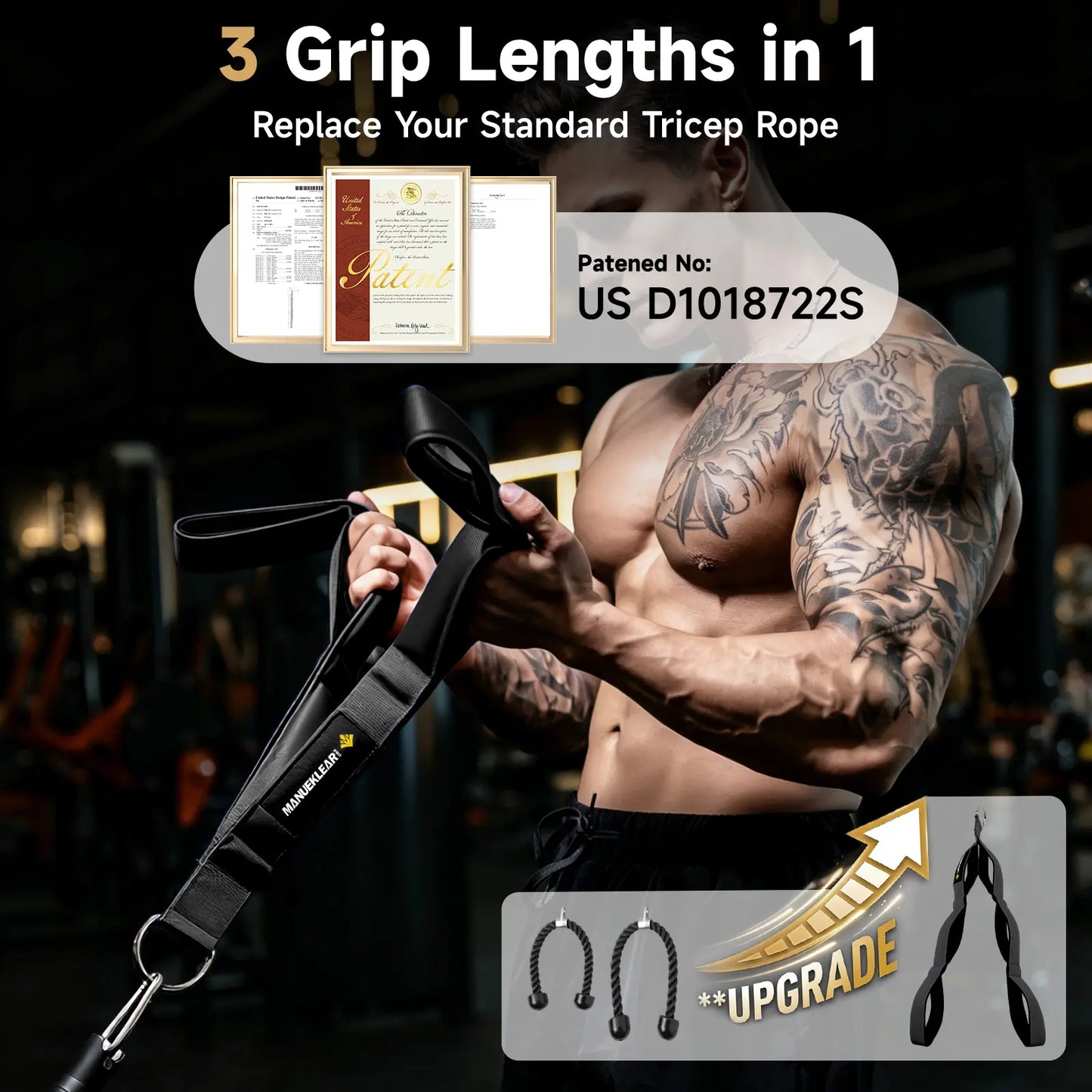 MANUEKLEAR Tricep Rope Cable Attachment Handles, Greater Range of Motion, Tricep Pull down Rope for Push Downs, Crunches, Facepulls for Professional Gym