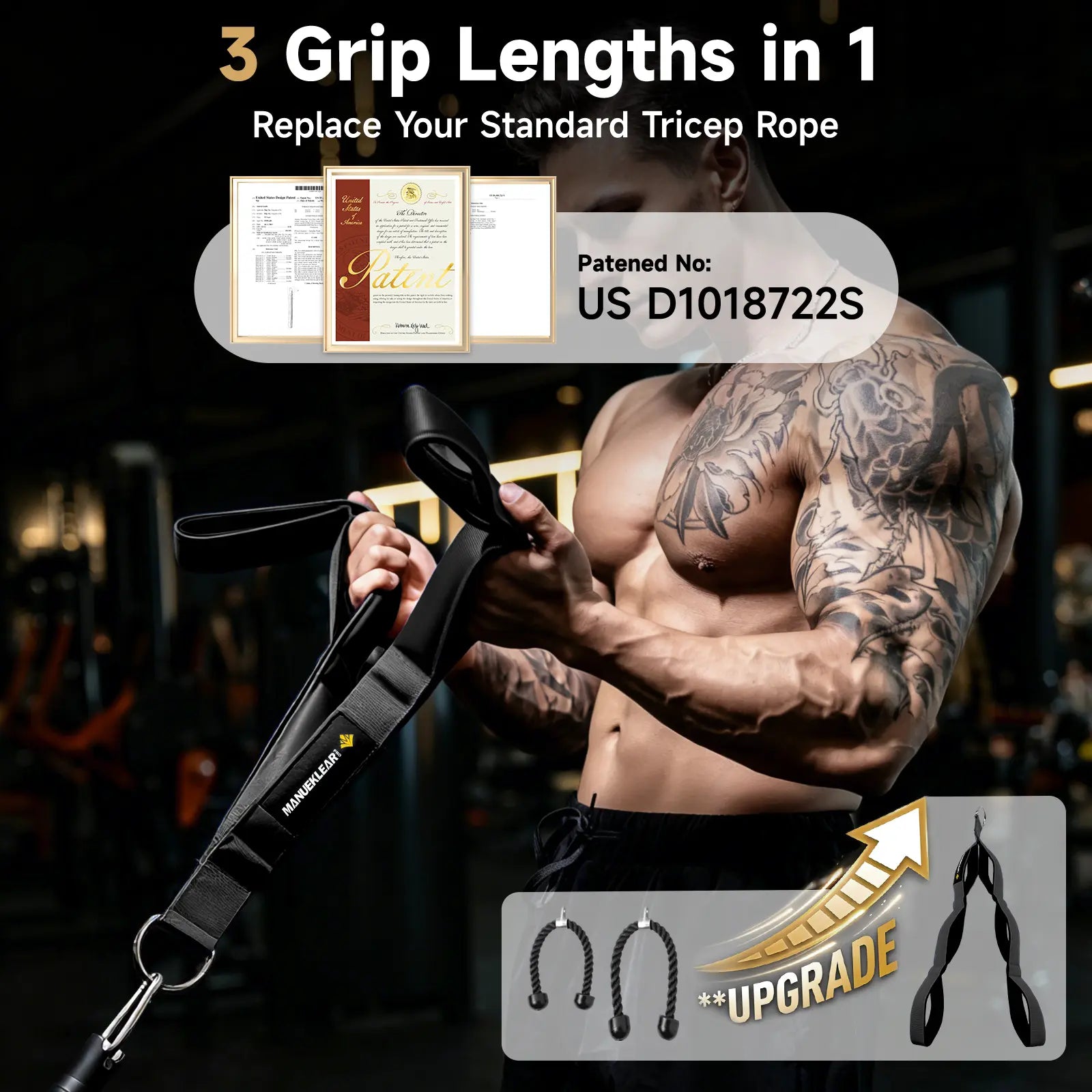 MANUEKLEAR Tricep Rope Cable Attachment Handles, Greater Range of Motion, Tricep Pull down Rope for Push Downs, Crunches, Facepulls for Professional Gym