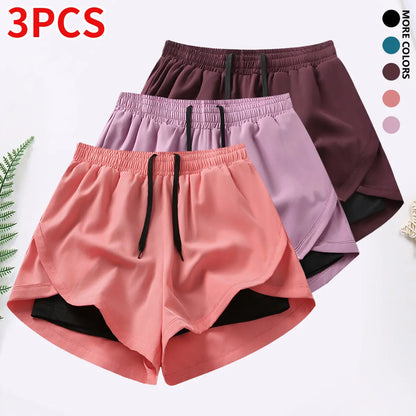 3-Piece Women’S Casual Athletic Shorts Set Featuring Built-In Lining, Drawstring, and Elastic Waistband — Suitable for Running, Fitness, and Outdoor Activities; Running Gear | Casual Sportswear, Women’S Shorts, Summer Bottoms