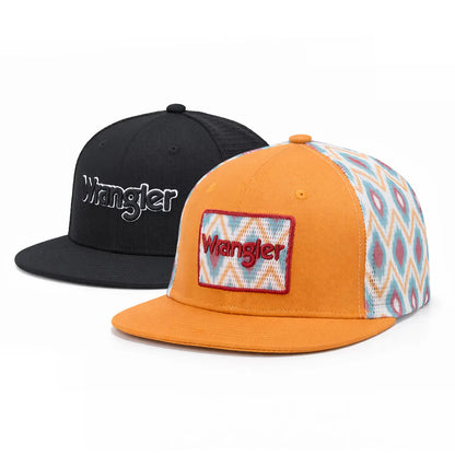 Wrangler Trucker Hat Flat Brim Hats 2-Pack – Embroidered Canvas Snapback Caps for Men & Women, Adjustable, One Size Fits All