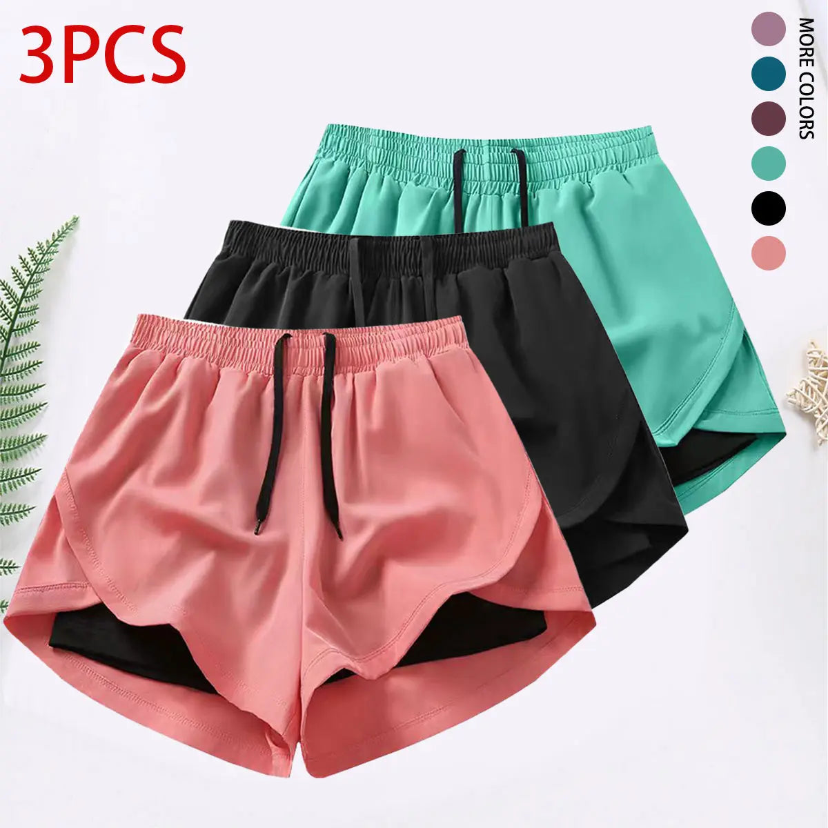 3-Piece Women’S Casual Athletic Shorts Set Featuring Built-In Lining, Drawstring, and Elastic Waistband — Suitable for Running, Fitness, and Outdoor Activities; Running Gear | Casual Sportswear, Women’S Shorts, Summer Bottoms
