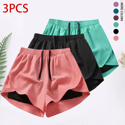 3-Piece Women’S Casual Athletic Shorts Set Featuring Built-In Lining, Drawstring, and Elastic Waistband — Suitable for Running, Fitness, and Outdoor Activities; Running Gear | Casual Sportswear, Women’S Shorts, Summer Bottoms