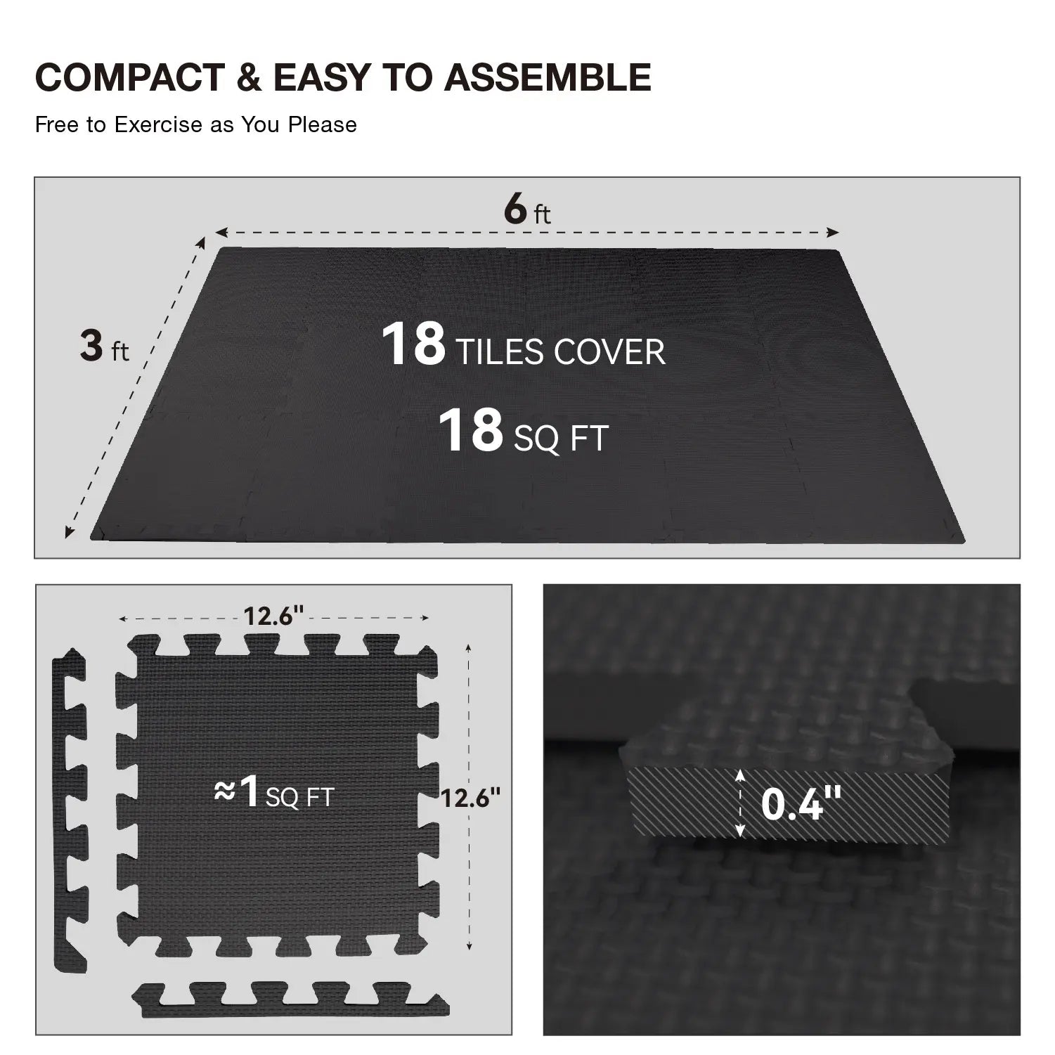 AIRHOP 18Pcs EVA Gym Mats Set - 0.4" Interlocking Foam Floor Tiles (18 Sq.Ft) High-Density Protective Puzzle Mat for Home Gym, Garage, Treadmill, Bike, Playroom - Ideal Mother'S Day Gift｜Summervibes Petlovers