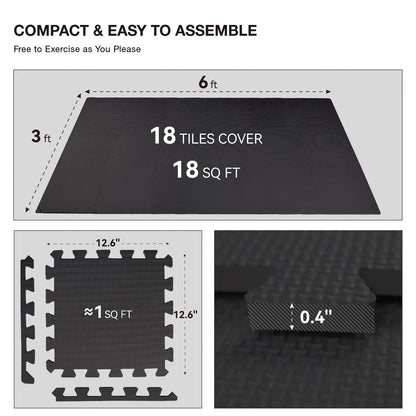 AIRHOP 18Pcs EVA Gym Mats Set - 0.4" Interlocking Foam Floor Tiles (18 Sq.Ft) High-Density Protective Puzzle Mat for Home Gym, Garage, Treadmill, Bike, Playroom - Ideal Mother'S Day Gift｜Summervibes Petlovers