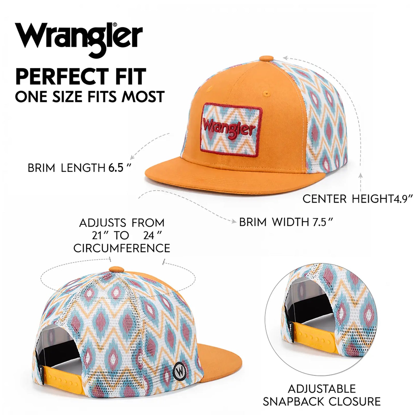Wrangler Trucker Hat Flat Brim Hats 2-Pack – Embroidered Canvas Snapback Caps for Men & Women, Adjustable, One Size Fits All