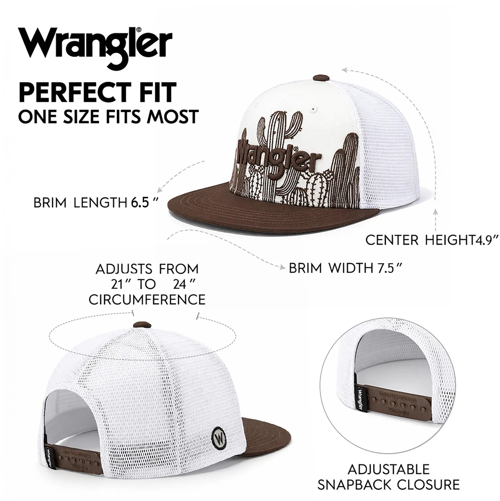 Wrangler Trucker Hat Flat Brim Hats 2-Pack – Embroidered Canvas Snapback Caps for Men & Women, Adjustable, One Size Fits All