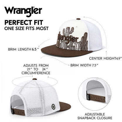 Wrangler Trucker Hat Flat Brim Hats 2-Pack – Embroidered Canvas Snapback Caps for Men & Women, Adjustable, One Size Fits All