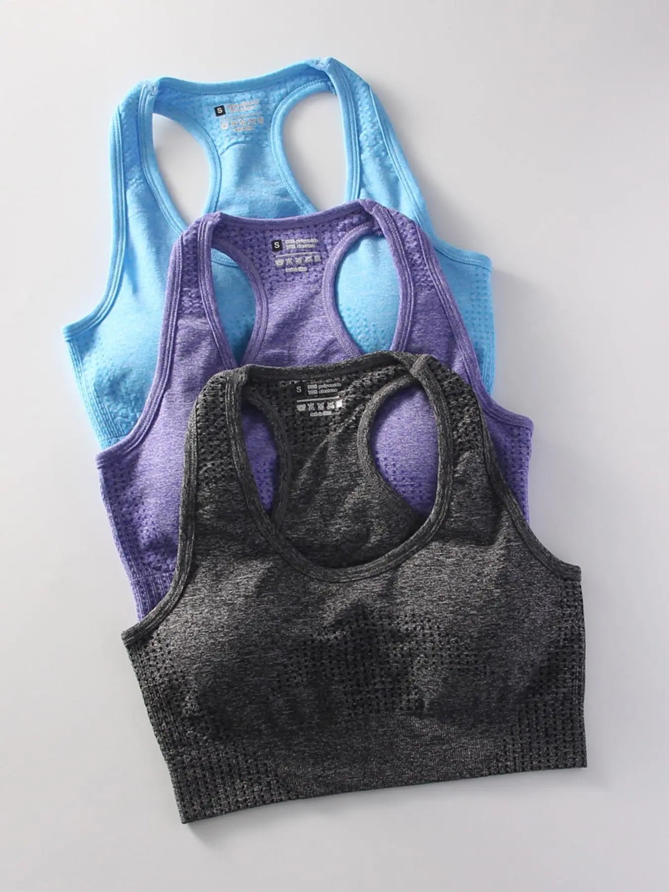 Women'S 3Pcs Solid Wireless Racerback Athletic Sports Bra, Breathable Comfortable Sports Lingerie Top for Yoga Gym Workout, Women'S Sports Clothing for All Seasons, Blue, Solid Brami Tank
